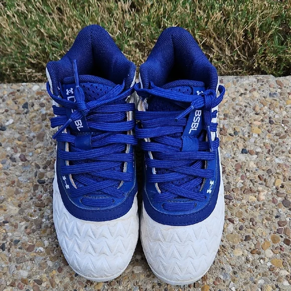 Under Armour Kids Royal Blue and White Cleats - Picture 2 of 5